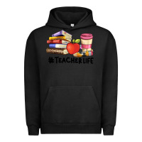 Pigment Black teacher life with books  pen and coffee Urban Hoodie - Artiststas