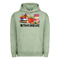 Pigment Oil Green teacher life with books  pen and coffee Urban Hoodie - Artiststas