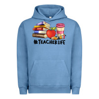 Pigment Pebble Blue teacher life with books  pen and coffee Urban Hoodie - Artiststas