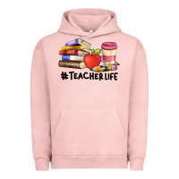 Pigment Salmon teacher life with books  pen and coffee Urban Hoodie - Artiststas