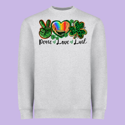 Peace Love St. Patrick's Day Heavyweight Sweatshirt Designed By Cowgirlartshop