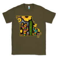 Army Green Western Missouri Map Sunflower And Cactus Pattern Classic Tee - Bettercallsaul