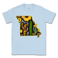Dusty Blue Western Missouri Map Sunflower And Cactus Pattern Classic Tee - Bettercallsaul
