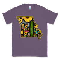 Lavender Western Missouri Map Sunflower And Cactus Pattern Classic Tee - Bettercallsaul