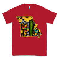 Red Western Missouri Map Sunflower And Cactus Pattern Classic Tee - Bettercallsaul