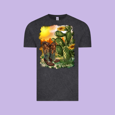 Western Boots With Cactus And Desert Vintage Tee Designed By Ranaportraitstore