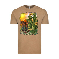 Vintage Coffee western boots with cactus and desert Vintage Tee - RanaPortraitStore