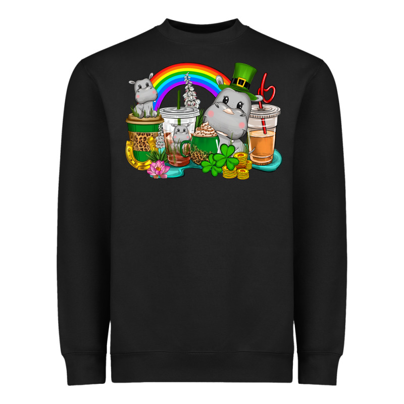 St. Patrick's Hippopotamus Coffee Cups Heavyweight Sweatshirt by CowGirlArtShop | Teevron