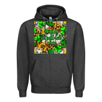Charcoal Heather Happy St. Patrick's Day pattern digital paper Zipper Hoodie - BundleAndBundleShop