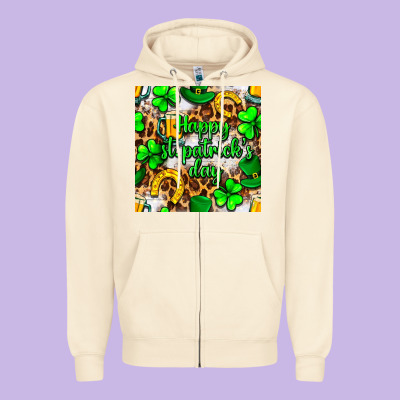 Happy St. Patrick's Day Pattern Digital Paper Zipper Hoodie Designed By Bundleandbundleshop
