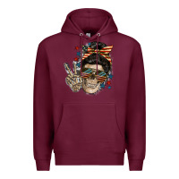 Burgundy American Mother skull Mother's Day Premium Hoodie - FaDigitalArtStudio