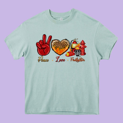 Peace Love Firefighter Heavy Core Tee Designed By Nancycooperartshop