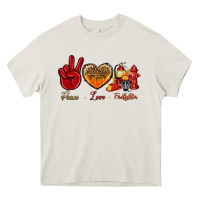 Cream peace love firefighter Heavy Core Tee - NancyCooperArtShop