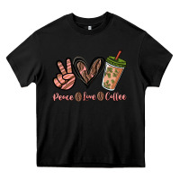 Black peace love coffee Heavy Core Tee - NancyCooperArtShop