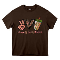 Chocolate Brown peace love coffee Heavy Core Tee - NancyCooperArtShop
