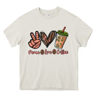 Cream peace love coffee Heavy Core Tee - NancyCooperArtShop
