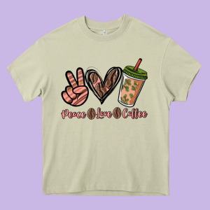 Peace Love Coffee Heavy Core Tee Designed By Nancycooperartshop