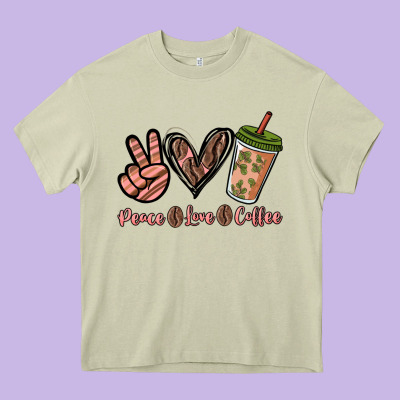 Peace Love Coffee Heavy Core Tee Designed By Nancycooperartshop