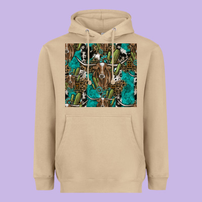 Longhorn Pattern Heavyweight Hoodie Designed By Cowhidedigitalart
