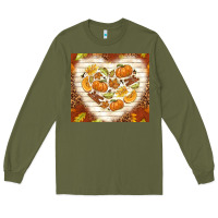 Army Green fall heart with leopard Long Sleeve Tee - TumblerDesignByShophia