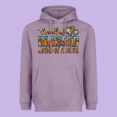 Thankful Blessed And Kind Of A Mess Heavyweight Hoodie Designed By Cowhidedigitalart