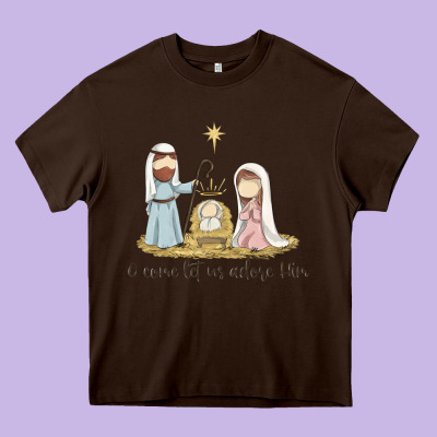 O Come Let Us Adore Him Heavy Core Tee Designed By Maliassmallbusiness