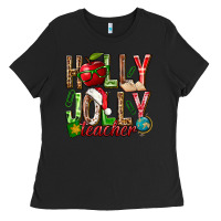Black holly jolly teacher Ladies Tee - NancyCooperArtShop