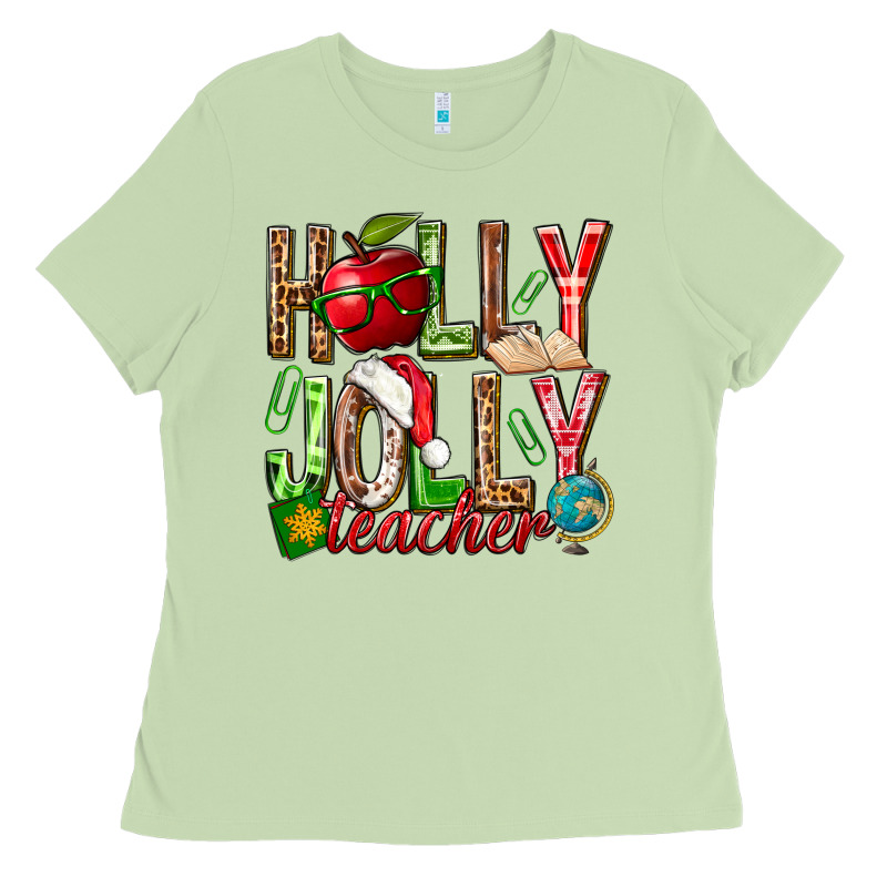Holly Jolly Teacher Ladies Tee by NancyCooperArtShop | Teevron