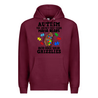 Burgundy Autism grizzlies Premium Hoodie - FaDigitalArtStudio