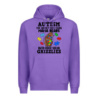 Purple Autism grizzlies Premium Hoodie - FaDigitalArtStudio