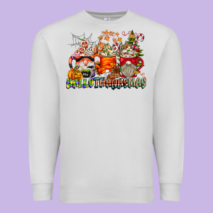 Hallothanksmas Gnome Coffee Cups Premium Sweatshirt Designed By Cowhidedigitalart