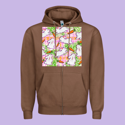 Easter Bunnies With Carrots Seamless Pattern Zipper Hoodie Designed By Bundleandbundleshop
