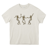 Cream dancing skeletons Heavy Core Tee - MaliasSmallBusiness