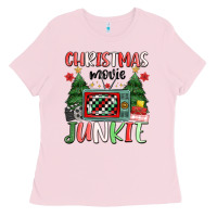 Bubblegum Pink Christmas movie junkie Ladies Tee - MaliasSmallBusiness