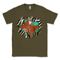 Army Green Western Horsehide Texas Flag Classic Tee - Bettercallsaul