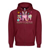 Burgundy Happy Easter Dental And Egg Zipper Hoodie - BundleAndBundleShop