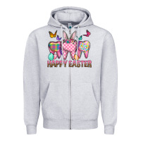 Heather Grey Happy Easter Dental And Egg Zipper Hoodie - BundleAndBundleShop