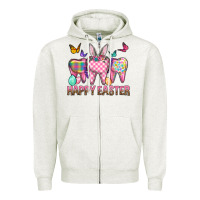 Oatmeal Heather Happy Easter Dental And Egg Zipper Hoodie - BundleAndBundleShop