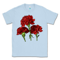 Dusty Blue Scarlet Red Carnation Illustrations Classic Tee - LillyAllenDesigns
