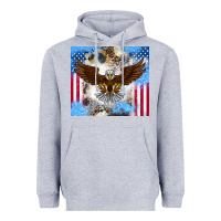 Heather Grey America Eagle Heavyweight Hoodie - CowhideDigitalArt