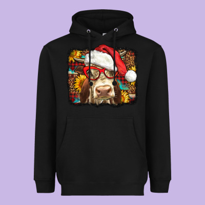 Christmas Cow Heavyweight Hoodie Designed By Lillyallendesigns