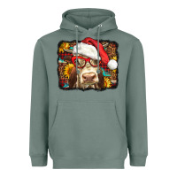 Sage Christmas Cow Heavyweight Hoodie - LillyAllenDesigns