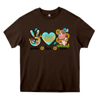 Chocolate Brown peace love cute cow Heavy Core Tee - NancyCooperArtShop