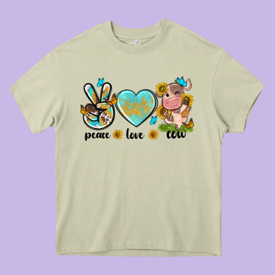 Peace Love Cute Cow Heavy Core Tee Designed By Nancycooperartshop