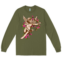 Army Green Cupid with rose Valentine's Day Long Sleeve Tee - HowdyJamesFarm
