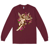 Burgundy Cupid with rose Valentine's Day Long Sleeve Tee - HowdyJamesFarm