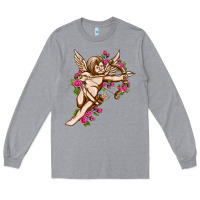 Heather Grey Cupid with rose Valentine's Day Long Sleeve Tee - HowdyJamesFarm