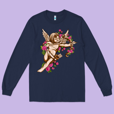 Cupid With Rose Valentine's Day Long Sleeve Tee Designed By Howdyjamesfarm