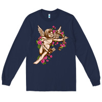 Navy Cupid with rose Valentine's Day Long Sleeve Tee - HowdyJamesFarm