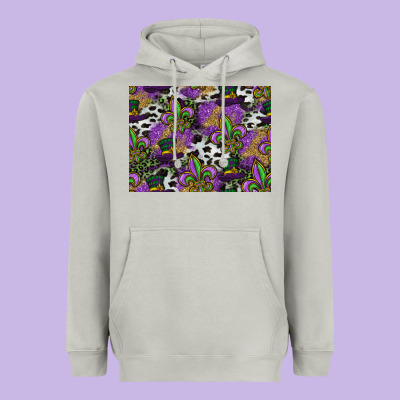 Mardi Gras Celebration Pattern Heavyweight Hoodie Designed By Cowhidedigitalart